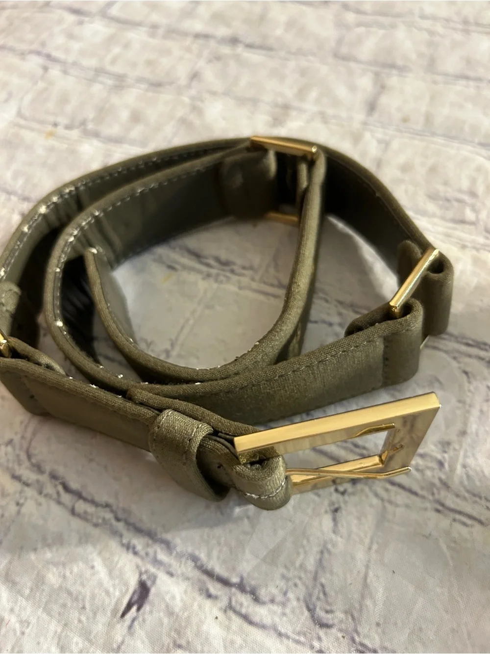 OLIVE GREEN WOVEN AND OLIVE GREEN WITH GOLD TONE HARDWARE (2) BELTS